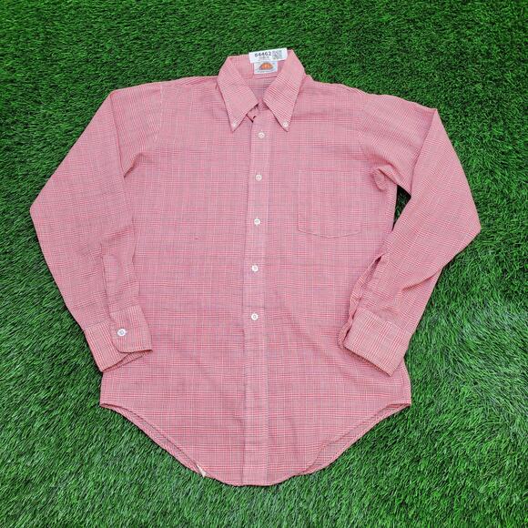 Vintage 80s Van-Heusen Button Shirt M 15.5 19x30 Glen Plaid - Picture 1 of 12
